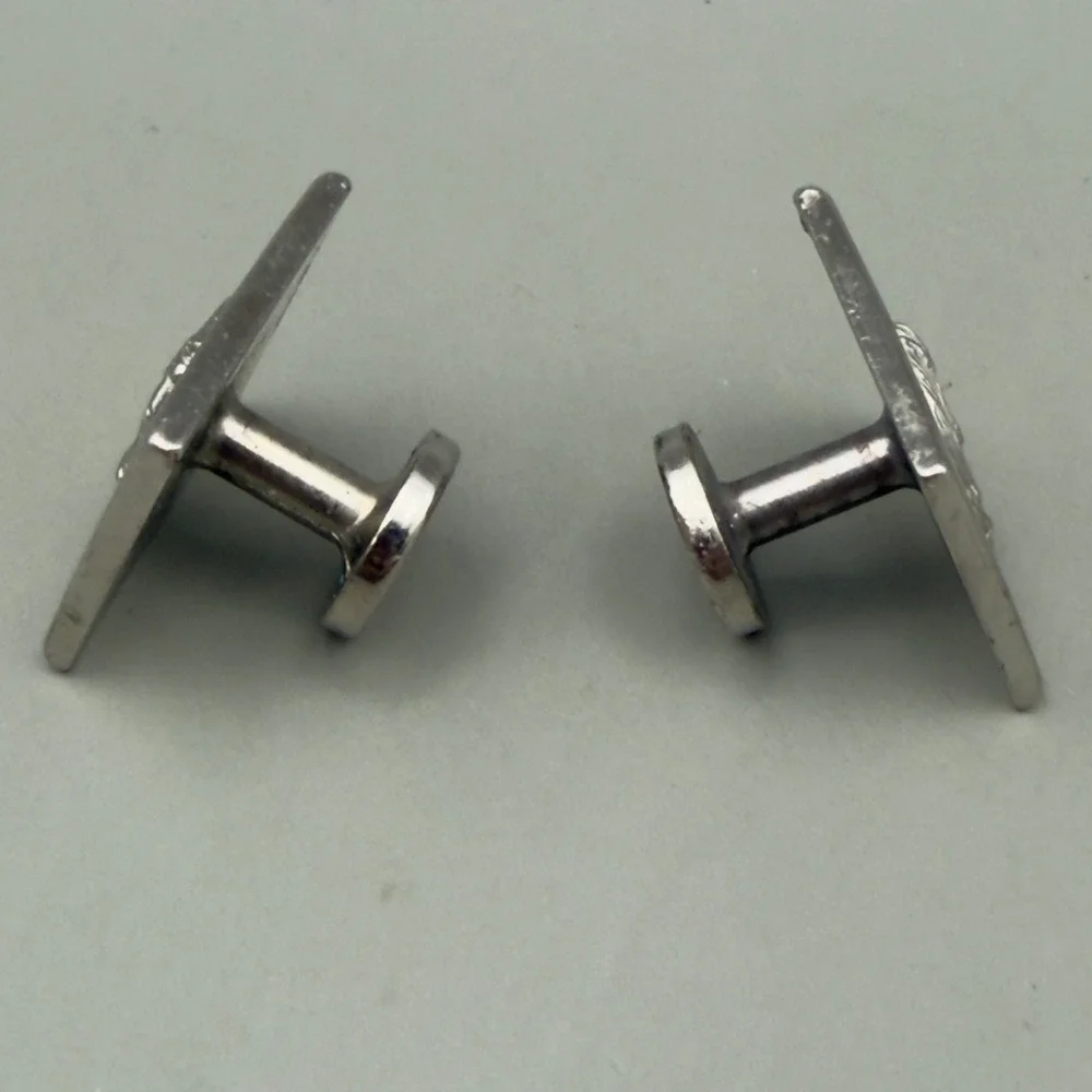 Cufflinks Greco-Roman Profile Coin Square Silver Tone Metal Mens Fixed Back